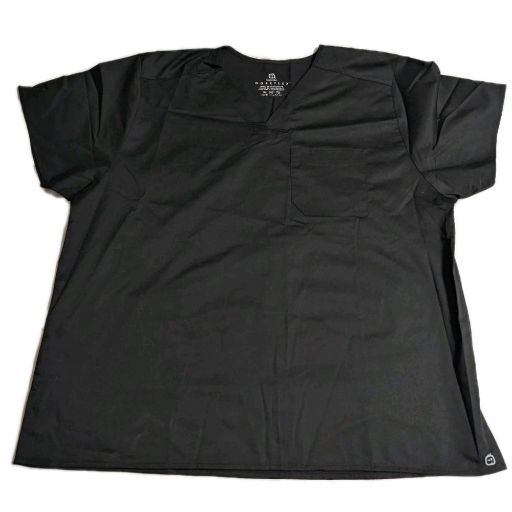 WonderWink Workflex Scrub Top XL‎ Unisex Black V Neck Medical Nursing Uniform